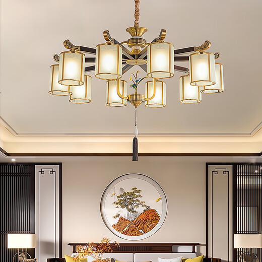 OPP-Beleuchtung (Opple) 2025 neuer Stil Abwärts alle Kupfer New Chinese Style Wohnzimmer Kronleuchter chinesischer Stil High-End-Atmosphäre Villa Restaurant Tea Room Hall 9889-15 Köpfe mit Kupfer Vollspektrum dreifarbig LED LED LED