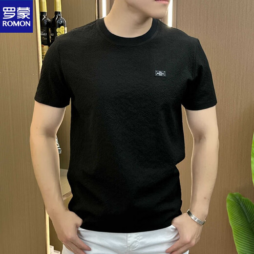 Romon Designer Sommereis-Seide Textur gestickt rund Hals Herren Kurzarm Mode halb Ärmeln vielseitig und bequemer Stil 1105 Weiß M 80-105jin [Jin gleich 0,5 kg]