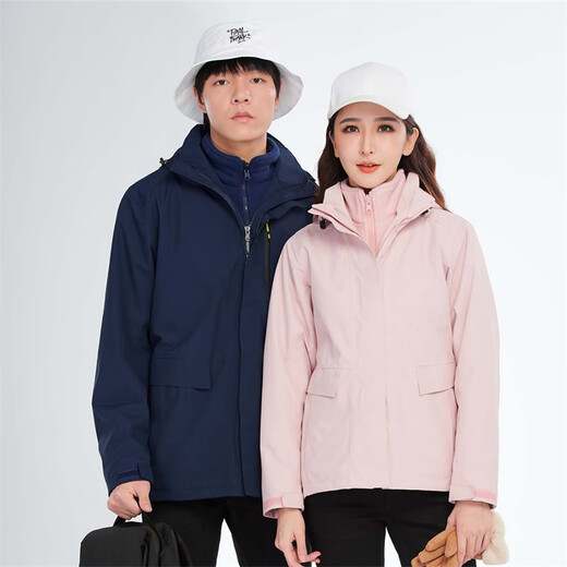 Simboo冲锋衣女男加厚三合一防风保暖外套加绒可拆卸登山滑雪户外衣服 12805粉色-女 M