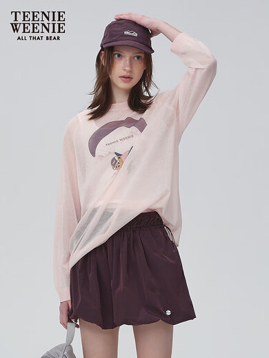 Teenie Weenie Bear Damenpullover 2025, Sommer, neu, Rundhalsausschnitt, bedruckt, lässig, Outdoor, leicht, Bluse, Hellrosa, XS 155/XS