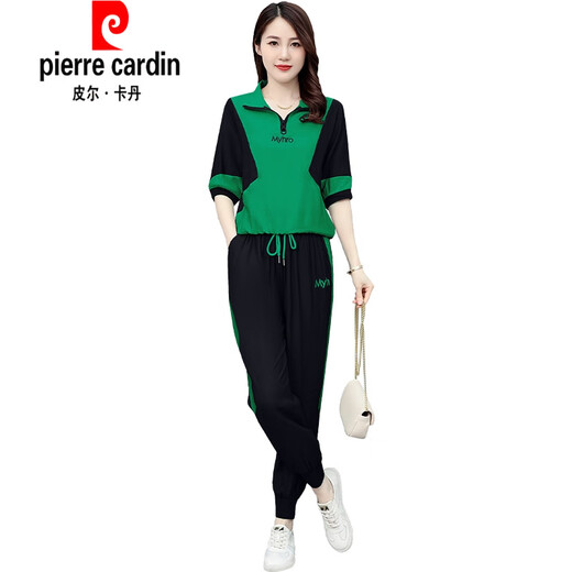 Pierre Cardin Ice Silk Casual Anzug für Frauen 2025 SOMMER NEW LOSS LOOSS Großversion Frauen modische altersreduzierende kurzärmelige Sportbekleidung (684) Weiße M (Empfohlen 100 Jin [Jin gleich 0,5 kg] oder weniger)