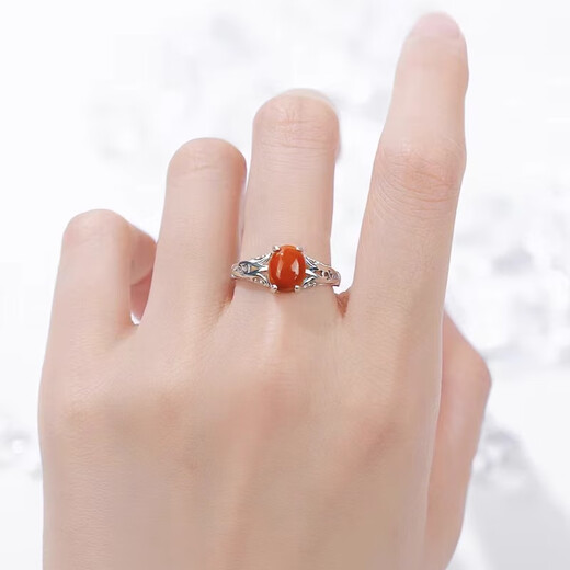 Fan Jialun Silver Ring Women's Southern Red Agate Women's S925 Silver Women's Ring Jewelry Colored Gemstone Ring Single Ring Green
