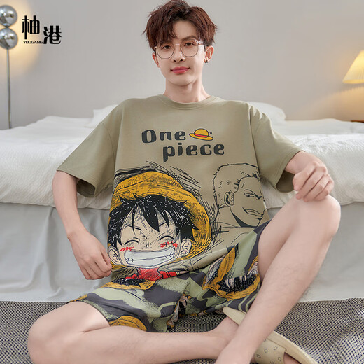 Yougang pajamas for men in summer short-sleeved pure cotton thin style for teenagers in summer can wear outside and add fat to increase the size of men's home clothes. 1503 XL (175cm recommended weight 130-155)