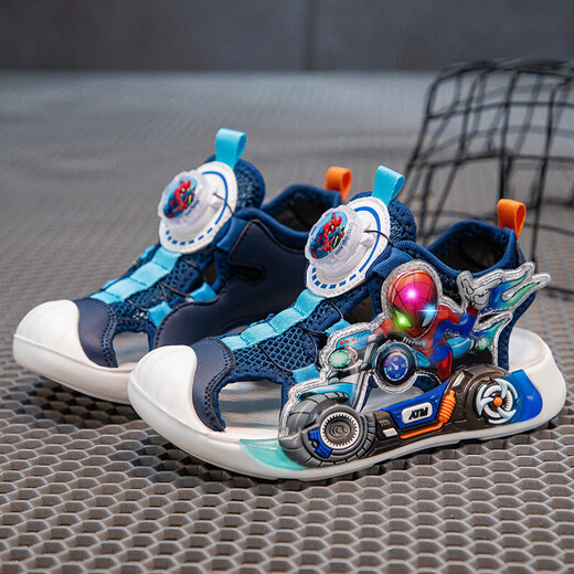 Light up children's toe-toe sandals 2025 new swivel buckle girls' sandals baby boys' sandals for small and medium-sized children blue Z-80 28