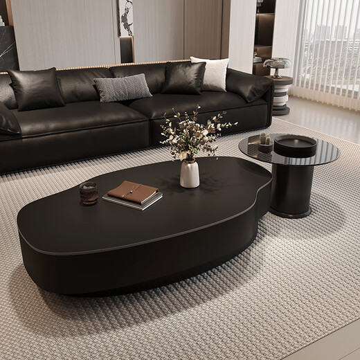 Xia Mi special-shaped slate mango coffee table living room household small apartment high-end atmosphere light luxury high-end sense 2025 new solid wood wood style 120 matte black + 60 gray glass