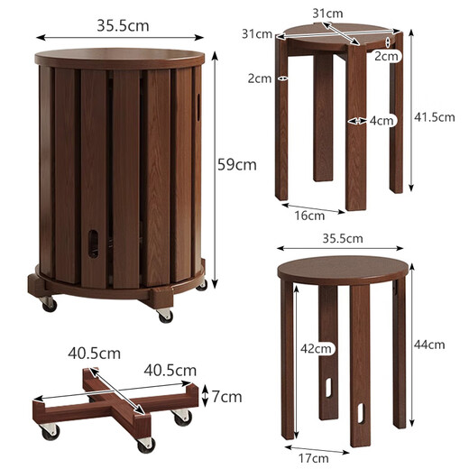 Yupin solid wood stool household stackable combination stool dining table round stool stacking stool bench CY160 four walnut wheels