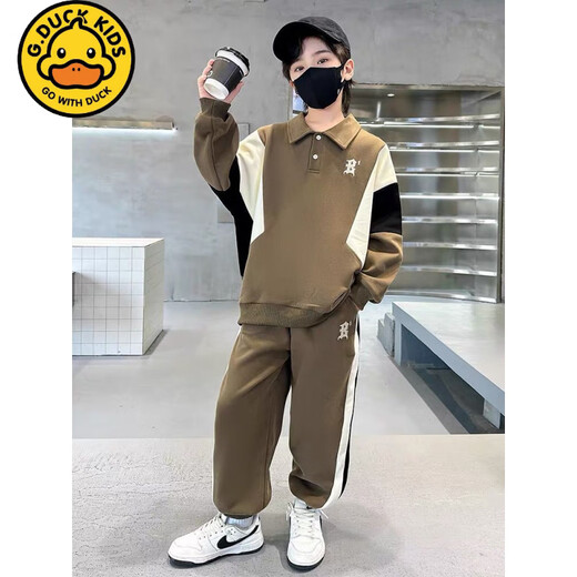 G.Duckkids Little Yellow Ente 2025 New Cool Boy Kontrast Sportpullover Set Frühling und Herbst All-Match Trendy Coffee Color 120 Empfohlene Höhe 110 cm