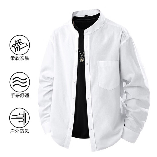Jeanswest long-sleeved shirt men's lapel top shirt men's spring and autumn casual jacket solid color Oxford henley collar shirt A221-MT-2509-grey M (recommended 110-125Jin Jin equals 0.5 kg)