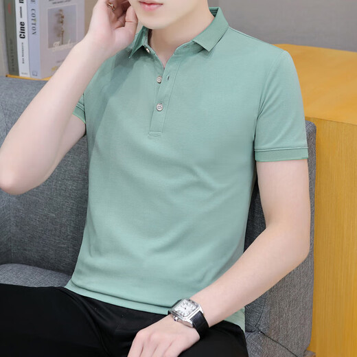 Sommer Feste Farbe Revers kurzärärmiges Männer-Polo-Hemd Trendy Vielseitiges Geschäft Casual Krawatte halbärmeligte T-Shirt Herren Black Qy686 M