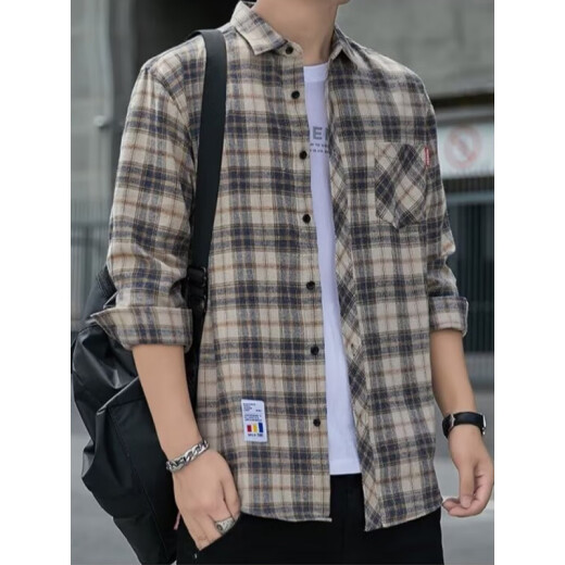 
[Same style of Lei Jun] Plaid casual shirt men's spring and autumn long-sleeved shirt Korean top retro loose Lei Zong same style K12109 green (Fleece M 90-110Jin [Jin equals 0.5 kg]