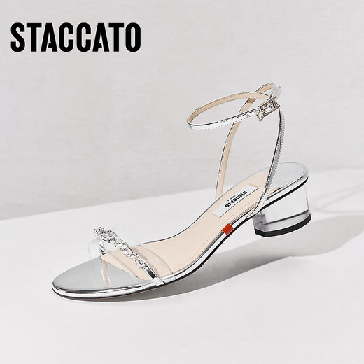 Sijiatu 2025 Sommer Märchenstil Sauerstoffschuhe Einstreifen Sandalen Dicke Ferse Frauen Sandalen EF701BL5 Clear Silber 36