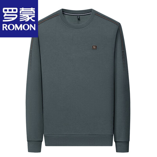 
ROMON high-end brand men's 100% pure cotton long-sleeved T-shirt 2025 round neck Jimo sweatshirt men's autumn anti-wrinkle base shirt 6625 Haqing 2XL 180 suggestions 155-170Jin [Jin equals 0.5 kg]