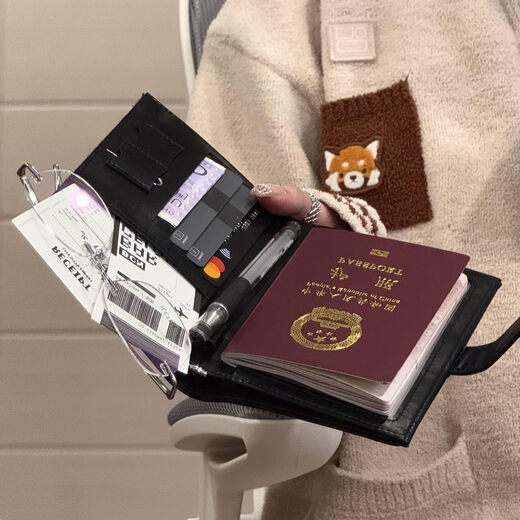 赟娅旅行护照证件保护套防盗刷RFID多功能便携证件夹防扫描通用机票夹 拉链-暗黑色
