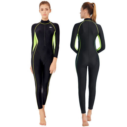 Yingfa new women's full body sun protection swimsuit long-sleeved jellyfish wetsuit black/grass green xl