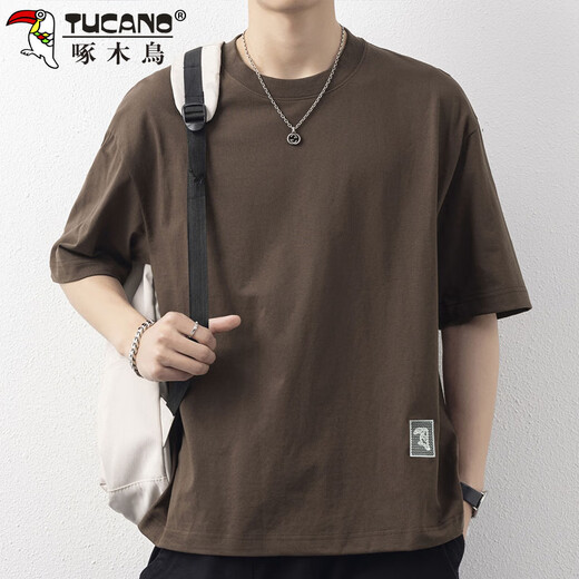 啄木鸟（TUCANO）短袖男士t恤圆领春夏季宽松高端打底衫上衣服男装 咖啡  XL 