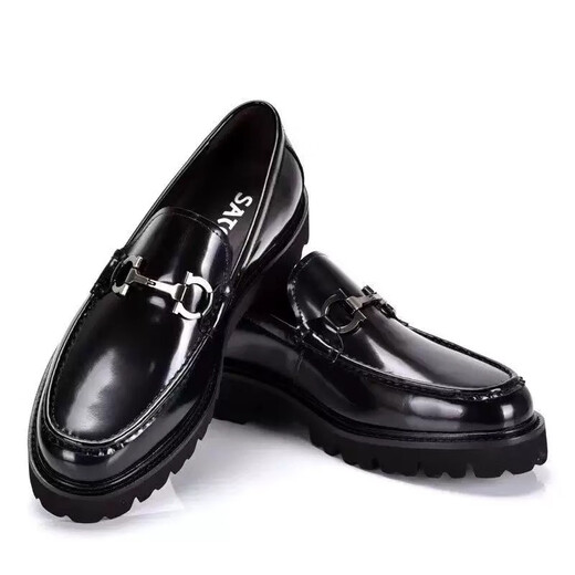 Sachi men's shoes spring and autumn new fashion metal buckle formal shoes British patent leather loafers casual business leather shoes trend black 39