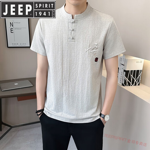 T-shirt à manches courtes des hommes Jeep Spirit 2025 Nouveau lin simple polyvalent pour hommes chinois rétro de coton décontracté en lin à demi-manche T9855 blanc M