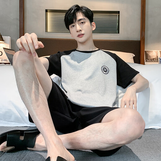 雅鹿睡衣男夏季短袖短裤棉质青少年初中学生套装男款家居服胖子4XL HDE9928 L
