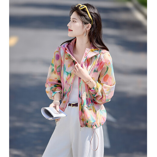 
Shangjing Monet Garden Sunshade Thin Age Reducing Jacket 25 Summer New Vibrant Floral Loose Long Sleeve Top for Women
