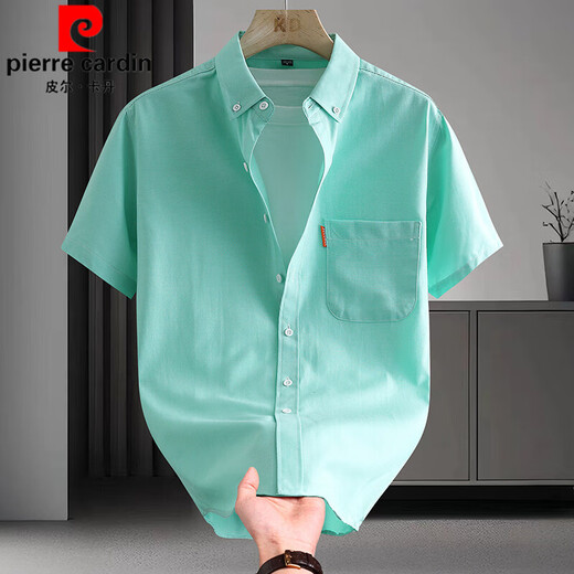 Pierre cardin solid color short-sleeved shirt for men 2025 summer new fashion casual versatile slim Korean version of hot embroidery shirt D682 white M