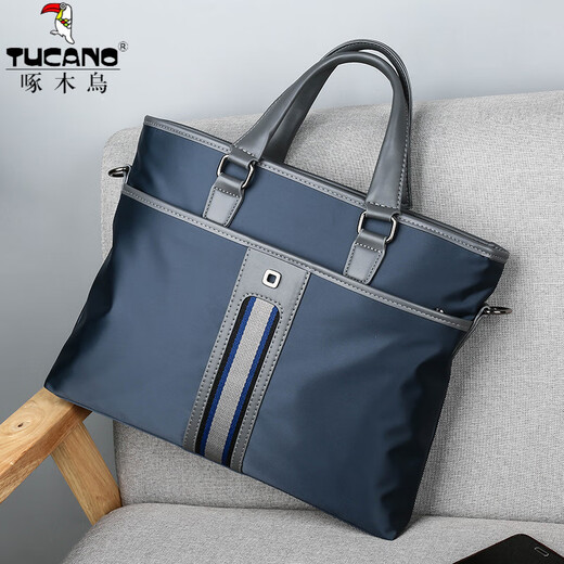 啄木鸟（TUCANO）精品男包牛津布男士手提包商务休闲单肩斜挎包防刮耐磨横款公文包 新款蓝色 ++运费险新品 1