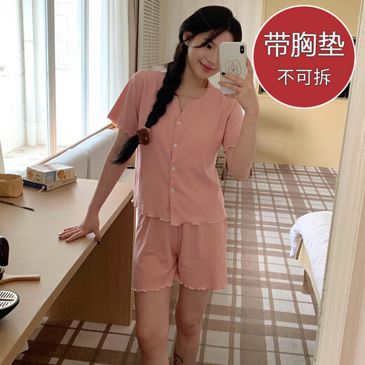 S.SOFEA夏季短袖提花睡衣女公主风薄款两件套装 双短套装DW683蓝花(带胸垫) 175 L(100-120斤)