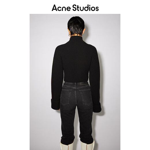 Acne Studios【特享4折】 女士圆翻领短款长袖毛衣针织衫A60292 黑色 XXS