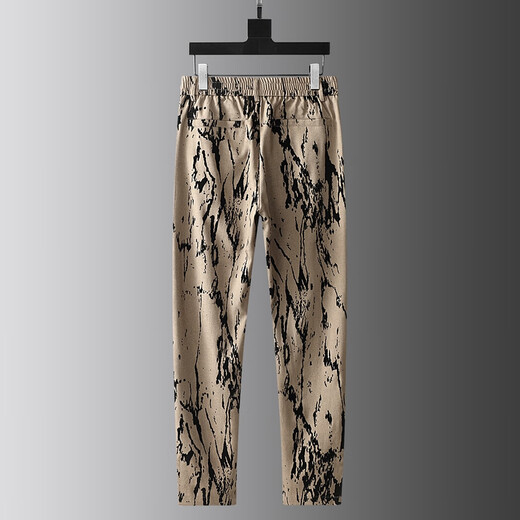 DK high-end men's linen suit suit men's spring and summer thin personalized printed trendy handsome casual suit two-piece set black M