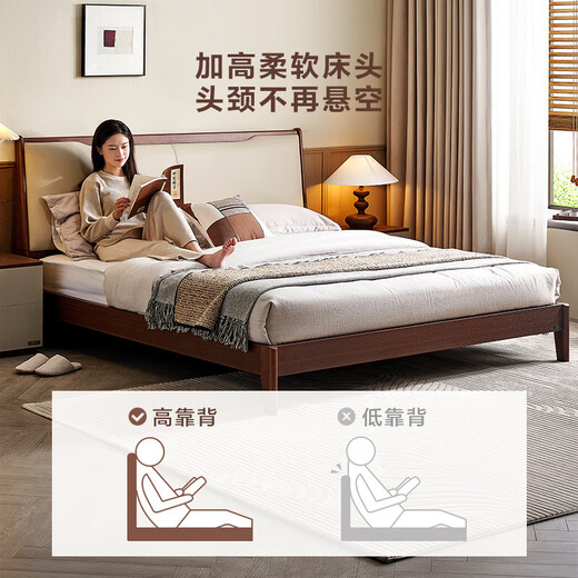 
Quanyou Home New Chinese Furniture Master Bedroom Bedside Backrest Soft Cover Bed 1.8x2m Double Large Bed High Box Storage Bed with High Box + Bedside Table*1+69 Mattress 1.8*2m
