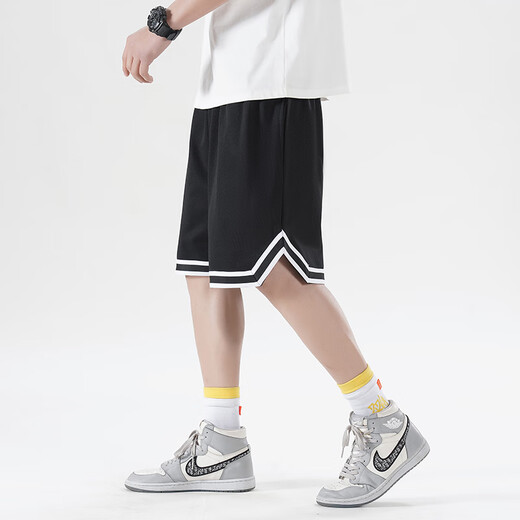 IZEXX American sports shorts men's summer loose basketball pants breathable quick-drying casual five-point pants IZ56 black L