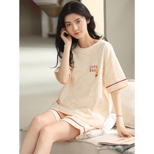 莫代尔睡衣女夏季纯棉短袖短裤薄款夏天可爱甜美可外穿家居服套装 YX-7506 9848 2XL 【建议140-160斤穿】