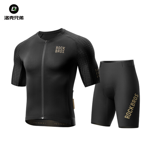 Locke Brothers Cycling Suit Short Sleeve Overalls Men's and Women's Mountain Road Cycling Clothes Summer Equipment Diamond Cycling Top - Extreme Night Black + Wright Shorts - Black L