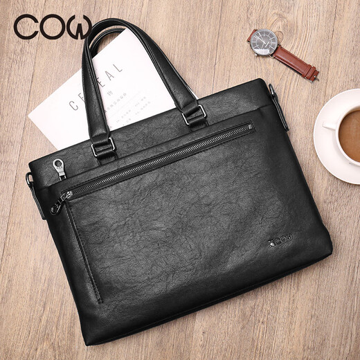 French COW men's bag briefcase men's business laptop bag casual shoulder crossbody travel backpack C-8616 briefcase black