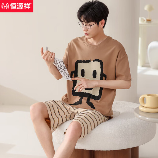恒源祥2025新款睡衣男士夏季薄款纯棉短袖短裤家居服夏天大码可外穿套装 棉-男687 XL [建议:120-140斤]