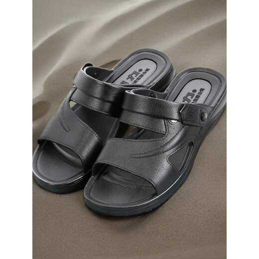 Huili Shanghai summer sandals men's simple casual non-slip wear-resistant daily work two-wear large-size beach sandals Huili 3888 (new model)/black 44 standard code