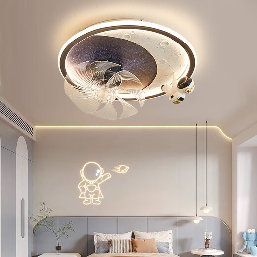 2025 new room fan lights for boys and girls bedrooms full spectrum astronaut unicorn 360-degree head shaking ceiling light 1W Astronaut 9195 fan light + offline intelligent language