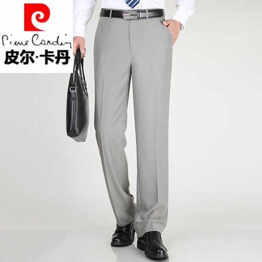 皮尔卡丹休闲西裤男士夏季薄款垂感直筒裤高端桑蚕丝商务通勤中年西装裤男 浅卡其 6630【夏季】 薄款 29 (2尺2)腰围