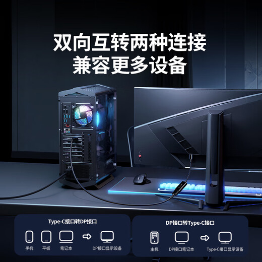绿联DP1.4转Type-C母头双向互传转接线雷电4/5转接头8K60/4K240Hz转换器适用MacBookAir笔记本手机