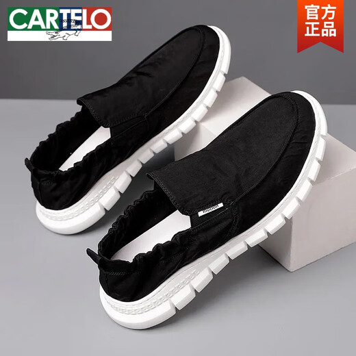CARTELO 2025 summer new canvas shoes for men breathable work old Beijing cloth shoes for men with one foot lazy casual shoes 881 black 40
