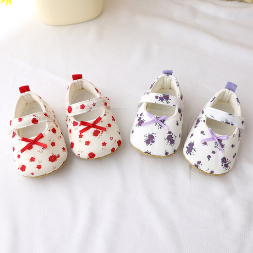 Meng Yilan (MENGYILAN) 0-6 to 12 months spring and autumn baby shoes soft sole toddler shoes baby girl floral princess shoes newborn shoes floral red 12 inner length 11.0cm size 12