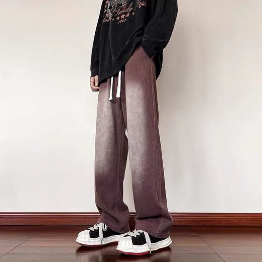 画枕眠（HUAZHENMIAN）美式高街复古工装牛仔裤男阔腿宽松直筒微喇vibe裤子2025夏季新款 黑色 D759 XL