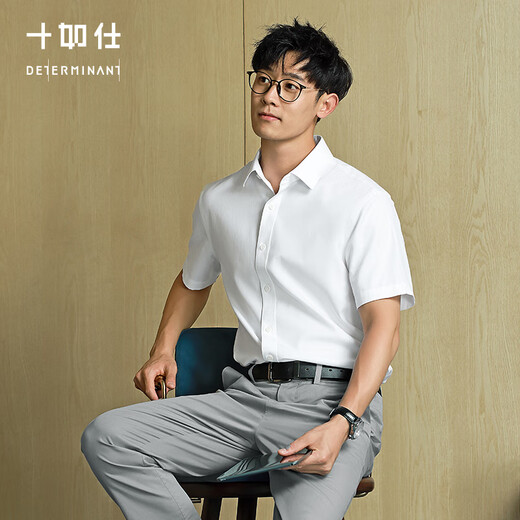 十如仕短袖白衬衫男高端高支免烫抗皱商务休闲正装纯棉衬衣 301 白色-常规版 均码 42【180/100A】