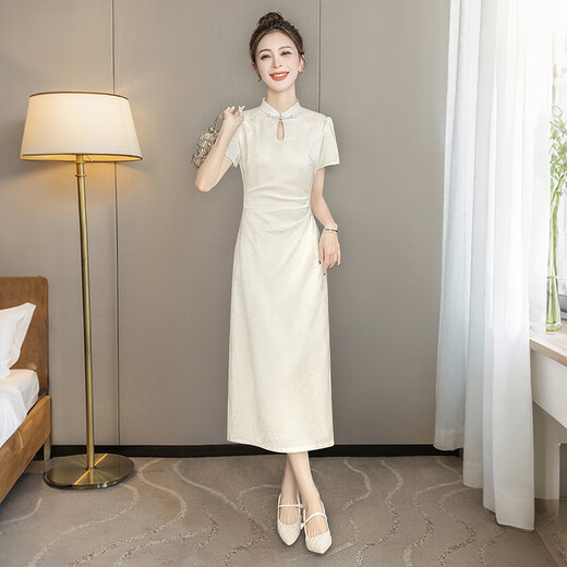 
Silk cypress stand collar cheongsam skirt 2025 summer new women's new Chinese style mid-length dress