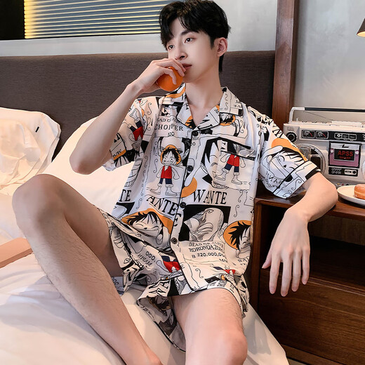 雅鹿睡衣男士2025新款夏季冰丝短袖短裤青少年家居服夏薄款家居服套装 189#[双短] XL 码建议体重12014c