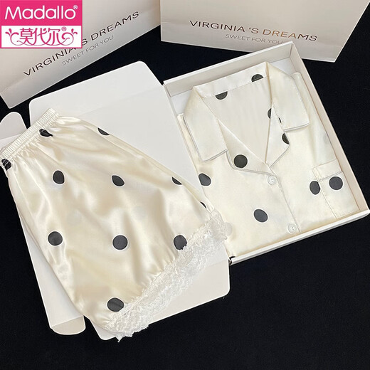 Modal Sleeping Pyjamas für Frauen im Sommer Dünnkühle, süße, kurzärmelige Ins-Sensing-Polka Dot-Kleidungsstückset können außerhalb #YX-9214 XL getragen werden [116-130] Jin [Jin entspricht 0,5 kg]