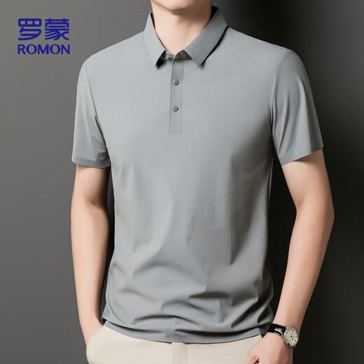 罗蒙（ROMON）T恤男短袖夏季防晒POLO衫上衣休闲商务翻领打底衫ZH12357浅灰L