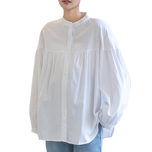 
October mother pregnant shirt spring and autumn new fashion embroidered loose age-reducing lantern sleeve doll shirt maternity top bleached (small stand-up collar long-sleeved shirt)