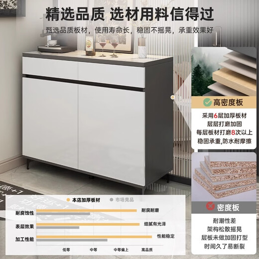 Yijiamu leichter Luxus-Sideboard-Schrank, Wohnzimmer-Wandschrank, multifunktionaler Lagerschrank, moderner, einfacher Teeschrank, Weinschrank, Luxus, verbreitert, drei Türen und zwei Schubladen, 90 x 40 x 88 cm, Tür-zu-Tür-Installation