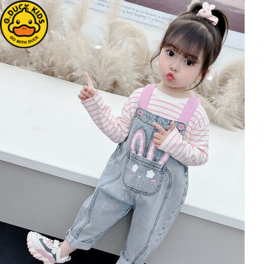 G.DUCKKIDS小黄鸭女童牛仔背带裤春秋季儿童装洋气长裤小童女宝宝裤子春装 牛仔蓝背带裤 80 (适合身高70-80厘米)