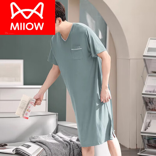 Catman (MiiOW) men's one-piece pajamas men's summer ice silk nightgown modal yukata long nightgown adult bathrobe sexy 844 black L [Suggest 100 140Jin [Jin equals 0.5 kg]]